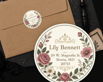 Personalized Vintage Victorian Floral Return Address Labels Custom Stickers