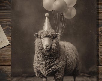 Vintage Victorian Sheep Birthday Greeting Card Antique Farm Animal With Balloons Blank Inside