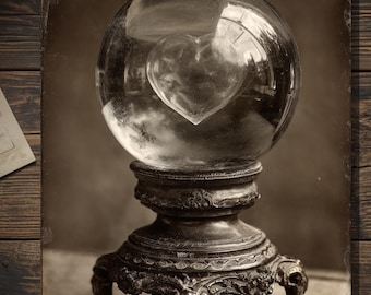 Gothic Valentine Crystal Ball With Heart Victorian Fortune Teller Love Greeting Card