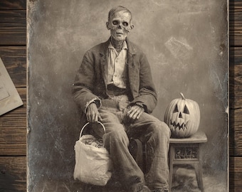 Vintage Victorian Zombie Trick or Treat Gothic Halloween Card