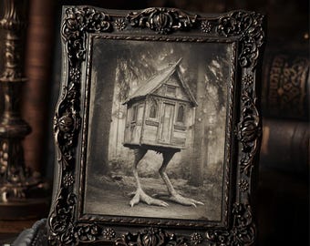 Vintage Victorian Baba Yaga Chicken Leg House Slavic Folklore Gothic Wall Print