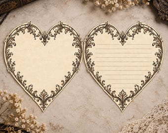 Victorian Heart Shaped Stationery Vintage Gothic Letter Writing Paper Lined or Unlined
