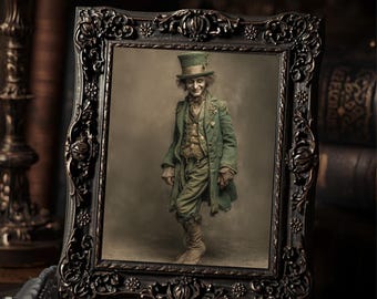 Vintage Victorian Leprechaun Gentleman Gothic Irish Folklore Wall Print Dark Whimsical Art