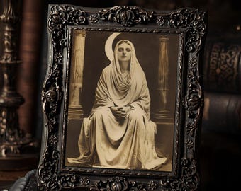 Mystical Woman With Crescent Moon Wall Art Print  Vintage Sepia Goddess High Priestess Decor