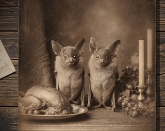 Vintage Gothic Bat Thanksgiving Card Dark Harvest Dinner Blank Inside