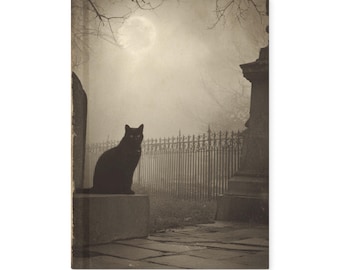 Vintage Victorian Black Cat Cemetery Moon Notebook Gothic Journal