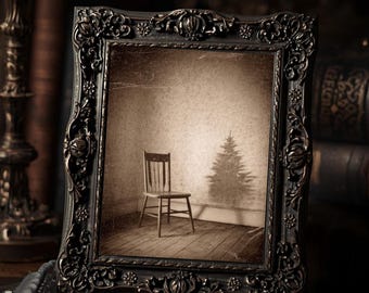 Haunted Christmas Tree Shadow  Art Print Gothic Minimalist Creepy Holiday Wall Art Sepia Vintage Photography