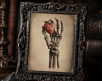 Gothic Skeleton Hand Be Mine Heart Creepy Dark Valentine Macabre Antique Style Art Print