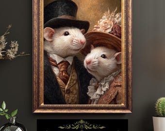 Victorian Mouse Couple Portrait Vintage Rodent Art Anthropomorphic Elegant Mice Fine Art Oil Style Print