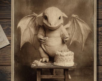 Vintage Dragon Frosted Hands Birthday Card Gothic Fantasy Art Antique Style Photography Blank Inside