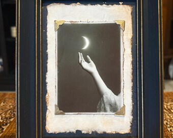 Gothic Crescent Moon Framed Art Celestial Victorian Wall Decor Lunar Mystical Print