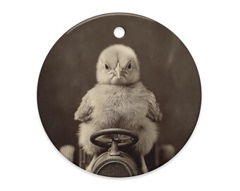 Chick Race Car Ornament Angry Baby Chicken Funny Vintage Decor