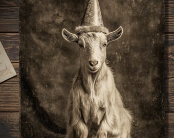 Vintage Gothic Goat Birthday Card Victorian Style Photo Blank Inside