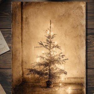 Vintage Victorian Christmas Tree Card Gothic Holiday Art Antique Style Photography Blank Inside