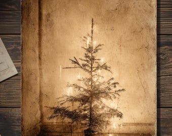 Vintage Victorian Christmas Tree Card Gothic Holiday Art Antique Style Photography Blank Inside