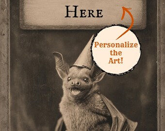 Personalized Vintage Victorian Bat Print Custom Message Birthday Wall Art Cute Funny Bat Gift Personalized Art