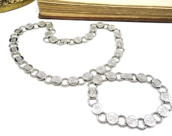 Vintage Sarah Coventry Silver Floral Circle Link Necklace Bracelet Set SS62