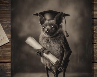 Vintage Victorian Graduate Bat Card Gothic Graduation Art Antique Style Photography Blank Inside