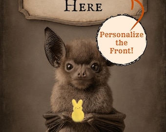 Personalized Easter Bat with Peep Greeting Card Vintage Victorian Gothic Custom Message Cute Creepy Holiday Gift