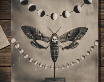 Vintage Victorian Death Moth Greeting Card Gothic Lunar Moon Occult Art Antique Style Photography Blank Inside