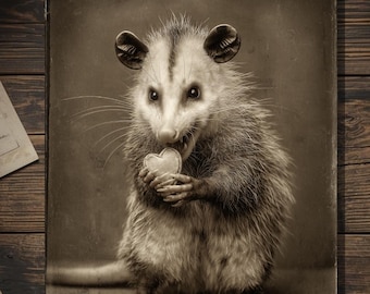 Vintage Victorian Opossum Valentine Love Card Gothic Dark Humor Antique Style Photography Blank Inside