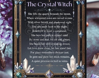 The Crystal Witch Pagan Poem Print Wiccan Wall Art Gothic Style Altar Card Decor 8x10 4x5