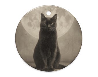 Vintage Victorian Black Cat Moon Ornament Gothic Cat Decor