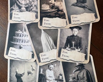 Vintage Victorian Creepy Birthday Gift Tags Set of 9 Gothic Dark Academia Macabre Birthday Wrapping
