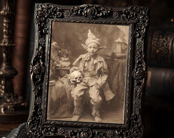 Creepy Christmas Elf  Art Print Gothic Victorian Creepy Holiday Wall Art Sepia Antique Spooky Photography