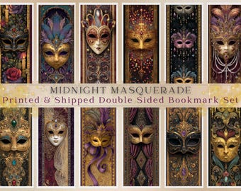 Midnight Masquerade Art Nouveau Bookmark Set Venetian Gothic Mask Design Choose 4, 8, or 12 Printed
