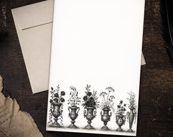 Victorian Urn Botanical Writing Paper Set 5.5 x 8.5 Gothic Floral Stationery Dark Academia Letter Kit Vintage Garden