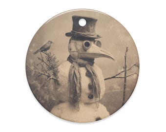 Plague Doctor Snowman Gothic Christmas Ornament Creepy Winter Holiday Decor