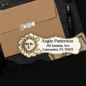 Personalized Vintage Celestial Sun Moon Shaped Return Address Labels Custom Stickers
