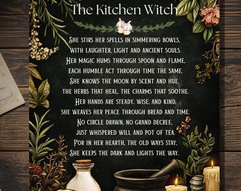 Kitchen Witch Blessing Card Pagan Witchcraft Herbal Magic Cottagecore Wiccan Greeting 5x7 Spiritual Art