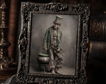 Vintage Victorian Leprechaun With Pot of Luck Gothic Wall Print Antique Style Art
