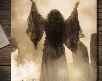 Pagan Witch Ritual Greeting Card Halloween Witchcraft Card Gothic Fantasy Art Blank Inside