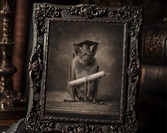 Vintage Victorian Graduation Bat Art Print Gothic Animal Portrait Antique Style Photography  Wall Art