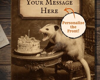 Personalized Vintage Victorian Opossum Print Custom Message Funny Possum Birthday Art Weird Animal Wall Decor