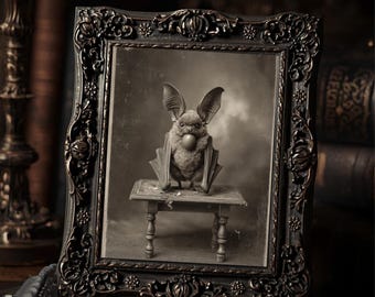 Vintage Victorian Bat with Chocolate Egg Wall Print Gothic Easter Portrait Antique Style Art