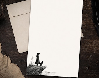 Gothic Girl Writing Paper Set 5.5 x 8.5 Black Cat Stationery Victorian Letter Kit with Envelopes