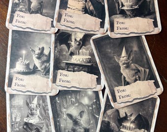 Vintage Victorian Bat Birthday Gift Tags Set of 9 Gothic Creepy Cute Party Wrapping Dark Academia Decor