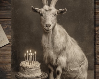 Vintage Gothic Goat Birthday Cake Card Victorian Style Photo Blank Inside