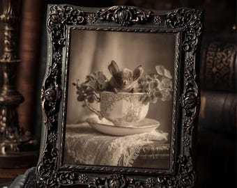 Vintage Gothic St Patrick’s Day Bat Art Print Happy Bat In Teacup Victorian Style Photo