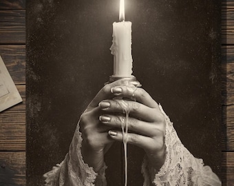 Vintage Victorian Candlelight Card Gothic Mourning Blank Greeting Dark Academia Antique  Sepia Style Photo