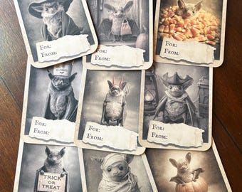 Vintage Victorian Halloween Bat Gothic Gift Tag Set of 9