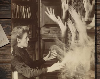 Victorian Seance Spirit Hands Gothic Paranormal Occult Vintage Photography Greeting Card Blank Inside