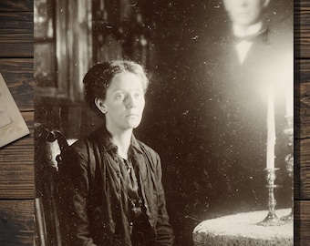 Victorian Spirit Manifestation Gothic Paranormal Ghost Appearing Vintage Photography Greeting Card Blank Inside