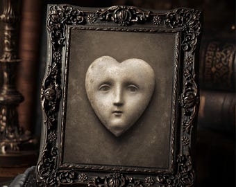 Vintage Victorian Heart Print Gothic Face Heart Dark Romantic Antique Style Photography Wall Art