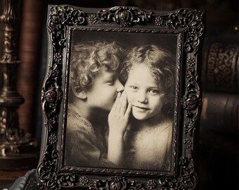 Vintage Children Whispering Print Victorian Antique Portrait Wall Art