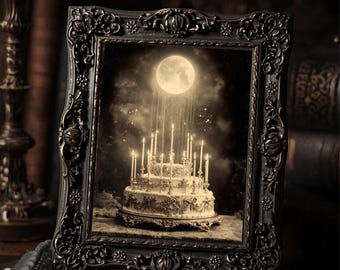 Vintage Full Moon Ornate Birthday Cake Print Victorian Gothic Style
